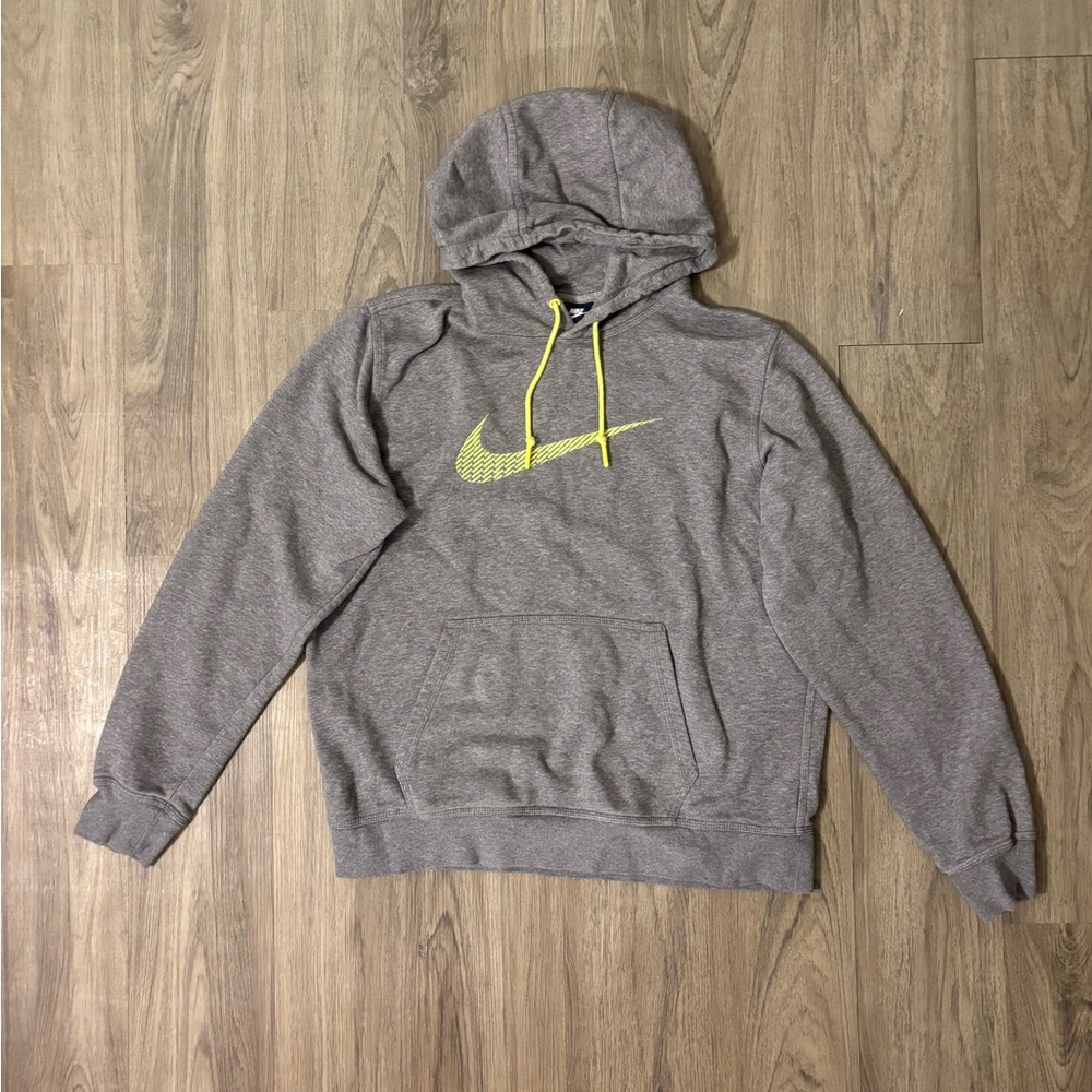 Nike Heather Gray Hoodie with Neon Yellow Swoosh